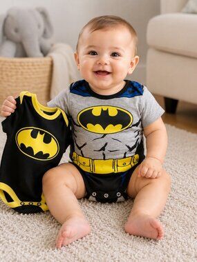 Batman Baby Bodysuit Set (2) | Official DC Comics Onesies | 3-6M & 18-24M